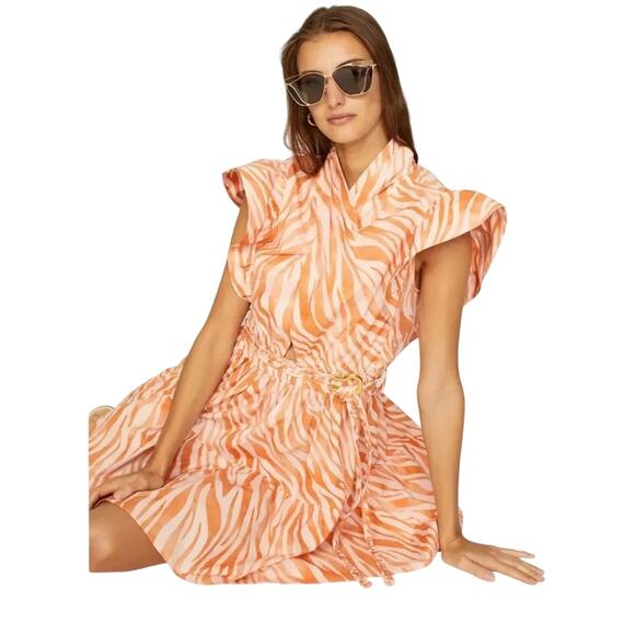 Derek Lam Collective Orange Zebra Cutout Mini Dress size 38 / US 2 MSRP $425 - Picture 1 of 11
